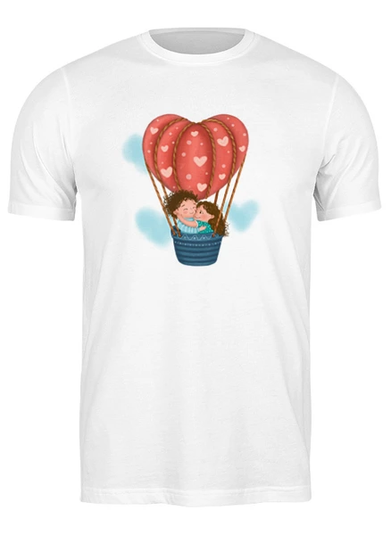 Заказать мужскую футболку в Москве. Футболка классическая Влюбленные на воздушном шаре от kuznetsovanataly@mail.ru - готовые дизайны и нанесение принтов.