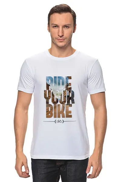 Заказать мужскую футболку в Москве. Футболка классическая Ride Your Bike (Город) от white_irbis - готовые дизайны и нанесение принтов.
