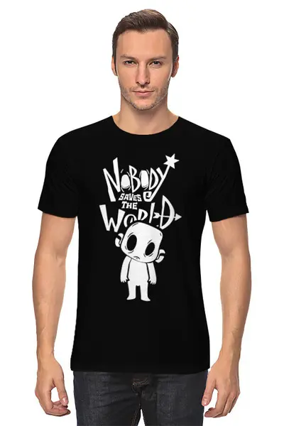 Заказать мужскую футболку в Москве. Футболка классическая Nobody Saves the World  от geekbox - готовые дизайны и нанесение принтов.