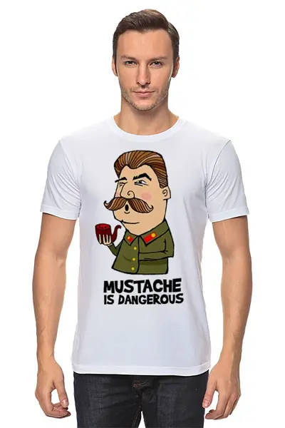 Заказать мужскую футболку в Москве. Футболка классическая Mustache is dangerous от tasya27@mail.ru - готовые дизайны и нанесение принтов.