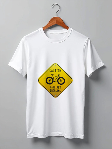 Заказать мужскую футболку в Москве. Футболка классическая Caution Fatbikes от white_irbis - готовые дизайны и нанесение принтов.
