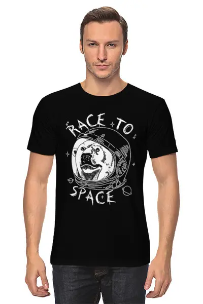 Заказать мужскую футболку в Москве. Футболка классическая Мишка в космосе от Print design  - готовые дизайны и нанесение принтов.