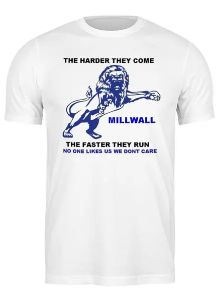 Заказать мужскую футболку в Москве. Футболка классическая Millwall the harder the come - the fadter they run от Millwall Supporters Club Russia - готовые дизайны и нанесение принтов.