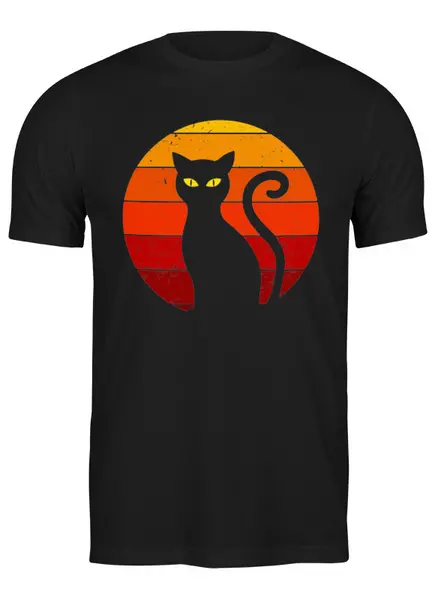 Заказать мужскую футболку в Москве. Футболка классическая Черный кот от printik - готовые дизайны и нанесение принтов.