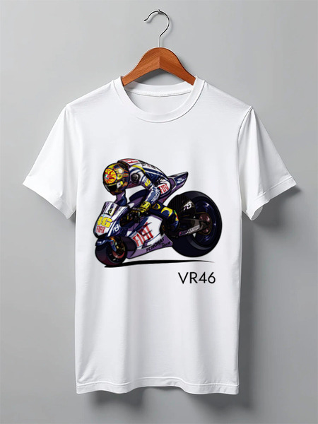 Заказать мужскую футболку в Москве. Футболка классическая Valentino Rossi VR46 от Mesk08 - готовые дизайны и нанесение принтов.
