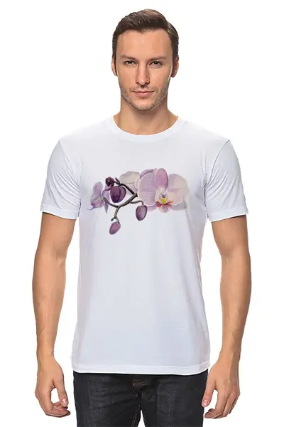Заказать мужскую футболку в Москве. Футболка классическая ветка орхидеи от okonit - готовые дизайны и нанесение принтов.