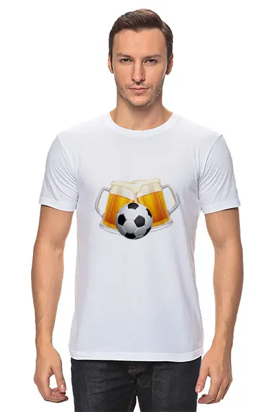 Заказать мужскую футболку в Москве. Футболка классическая Мяч с пивком  от Елена  - готовые дизайны и нанесение принтов.