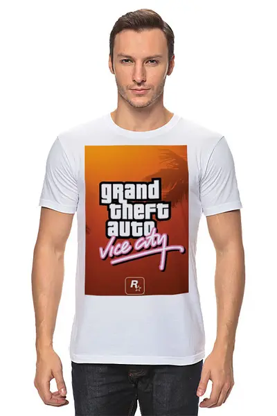 Заказать мужскую футболку в Москве. Футболка классическая Майка. Grand Theft Auto Vice City от eliseev179514@mail.ru - готовые дизайны и нанесение принтов.