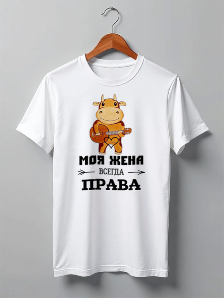 Заказать мужскую футболку в Москве. Футболка классическая Моя жена всегда права от Lana.art   - готовые дизайны и нанесение принтов.