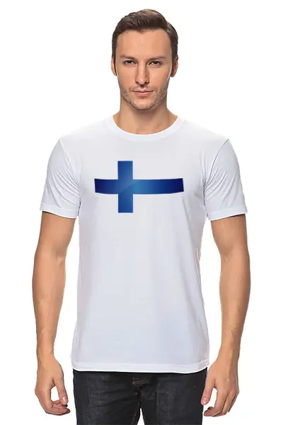 Заказать мужскую футболку в Москве. Футболка классическая Флаг Финляндии от Mister Lunatic - готовые дизайны и нанесение принтов.