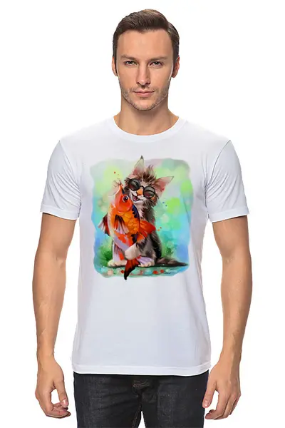 Заказать мужскую футболку в Москве. Футболка классическая Котик  от T-shirt print  - готовые дизайны и нанесение принтов.