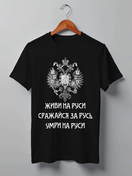 Заказать мужскую футболку в Москве. Футболка классическая Живи на Руси от «Царская Россия» - готовые дизайны и нанесение принтов.