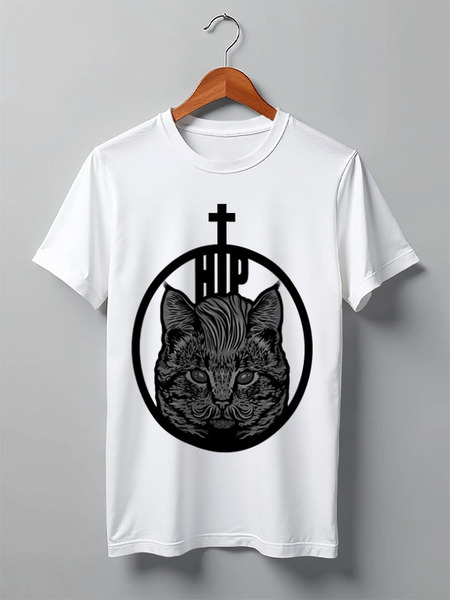 Заказать мужскую футболку в Москве. Футболка классическая hipster cat от zhivi.dolgo.shevtsov@mail.ru - готовые дизайны и нанесение принтов.