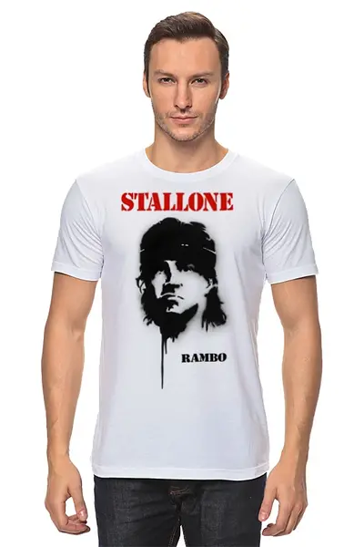 Заказать мужскую футболку в Москве. Футболка классическая Sylvester Stallone от Leichenwagen - готовые дизайны и нанесение принтов.