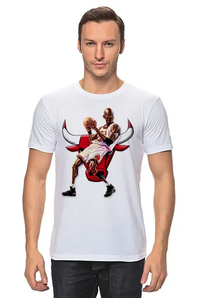 Заказать мужскую футболку в Москве. Футболка классическая Michael Jordan Cartooney от Mesk08 - готовые дизайны и нанесение принтов.