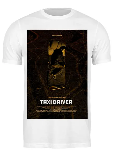 Заказать мужскую футболку в Москве. Футболка классическая Таксист / Taxi Driver от kino.printio.ru - готовые дизайны и нанесение принтов.