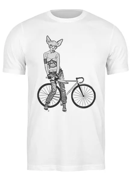 Заказать мужскую футболку в Москве. Футболка классическая Bike Punk Cat от oneredfoxstore@gmail.com - готовые дизайны и нанесение принтов.