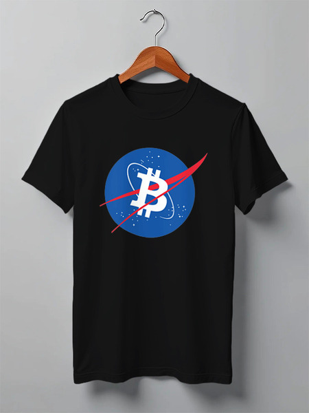 Заказать мужскую футболку в Москве. Футболка классическая NASA Bitcoin от skynatural - готовые дизайны и нанесение принтов.