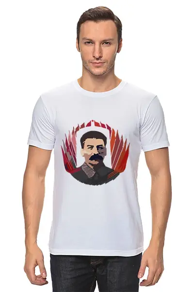Заказать мужскую футболку в Москве. Футболка классическая Сталин  от Картинки на грудь - готовые дизайны и нанесение принтов.