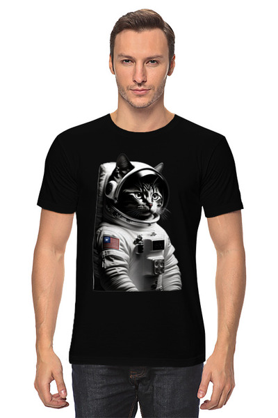 Заказать мужскую футболку в Москве. Футболка классическая Кот космонавт от Марина  - готовые дизайны и нанесение принтов.