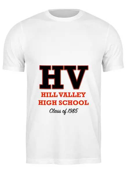 Заказать мужскую футболку в Москве. Футболка классическая Hill Valley High School'85 от Nikita Nelyubin - готовые дизайны и нанесение принтов.