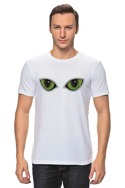 Заказать мужскую футболку в Москве. Футболка классическая Глаза кота сквозь прорезь смотрят от PolinaPo - готовые дизайны и нанесение принтов.