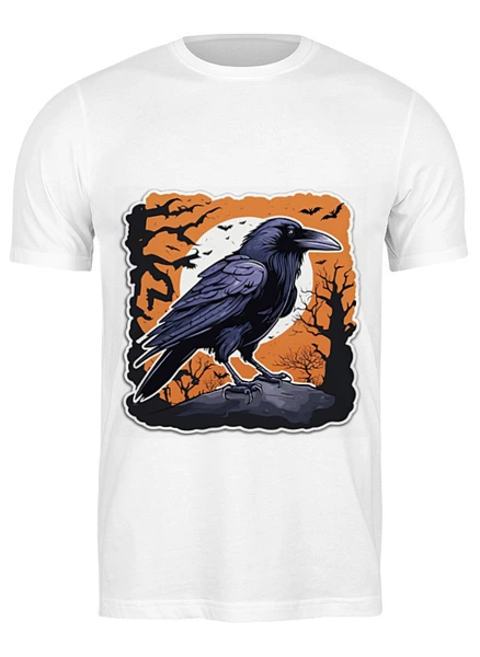Заказать мужскую футболку в Москве. Футболка классическая Ворона и оранжевое небо от datoxy@ukr.net - готовые дизайны и нанесение принтов.