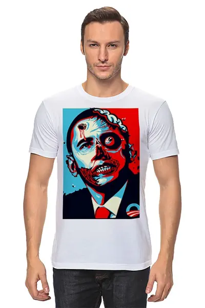 Заказать мужскую футболку в Москве. Футболка классическая Обама от Vinli.shop  - готовые дизайны и нанесение принтов.