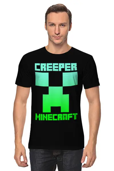 Заказать мужскую футболку в Москве. Футболка классическая MINECRAFT CREEPER от vista12761@rambler.ru - готовые дизайны и нанесение принтов.