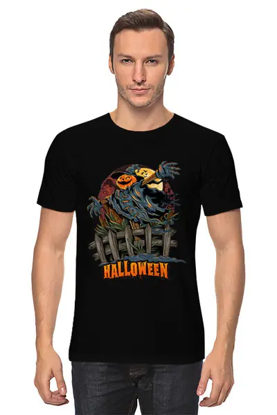 Заказать мужскую футболку в Москве. Футболка классическая Halloween - Чучело в поле от printeriumstore@gmail.com - готовые дизайны и нанесение принтов.