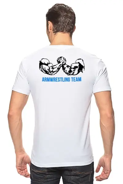 Заказать мужскую футболку в Москве. Футболка классическая Armwrestling team (Команда по армрестлингу) от БОЕВОЕ САМБО - готовые дизайны и нанесение принтов.