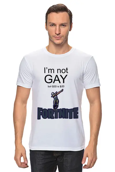 Заказать мужскую футболку в Москве. Футболка классическая Fortnite meme от Roman Roman - готовые дизайны и нанесение принтов.