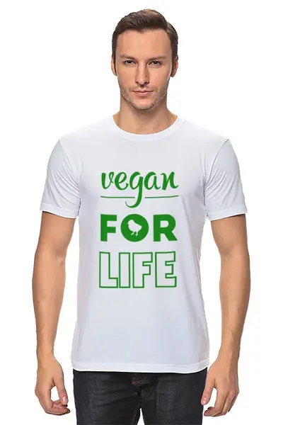 Заказать мужскую футболку в Москве. Футболка классическая Vegan for life от catification - готовые дизайны и нанесение принтов.