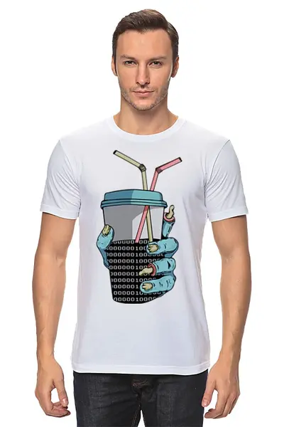 Заказать мужскую футболку в Москве. Футболка классическая Двоичный коктейль от Trish - готовые дизайны и нанесение принтов.