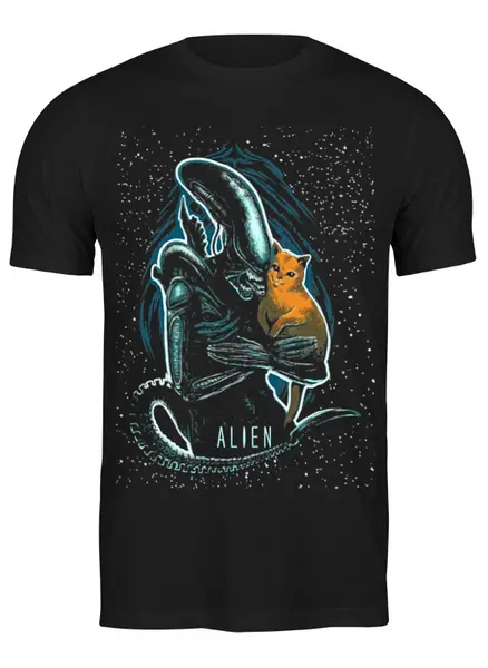 Заказать мужскую футболку в Москве. Футболка классическая ☢ Alien & Cat ☢ от balden - готовые дизайны и нанесение принтов.
