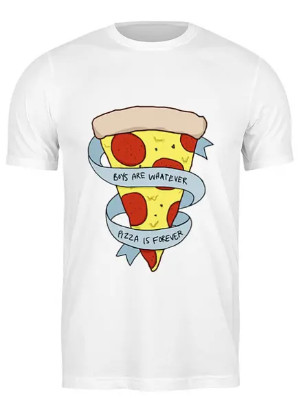 Заказать мужскую футболку в Москве. Футболка классическая Пицца Навсегда от coolmag - готовые дизайны и нанесение принтов.