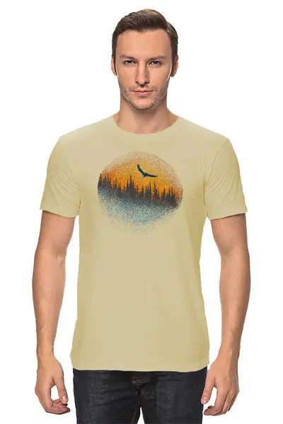 Заказать мужскую футболку в Москве. Футболка классическая Owl and Forest от oneredfoxstore@gmail.com - готовые дизайны и нанесение принтов.