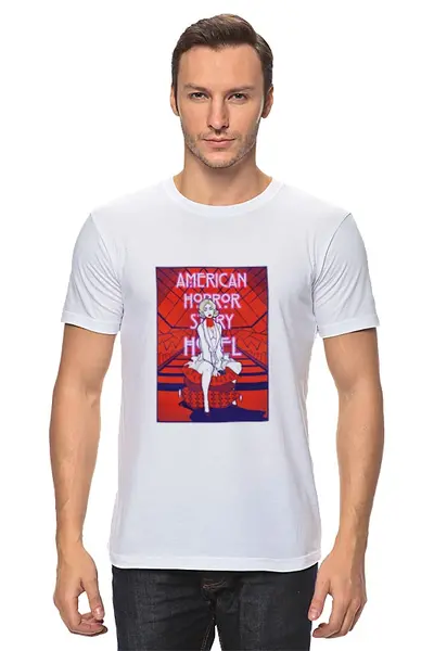 Заказать мужскую футболку в Москве. Футболка классическая American Horror Story Hotel от sandster - готовые дизайны и нанесение принтов.