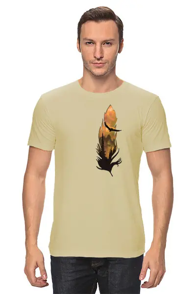 Заказать мужскую футболку в Москве. Футболка классическая Owl Feather от oneredfoxstore@gmail.com - готовые дизайны и нанесение принтов.