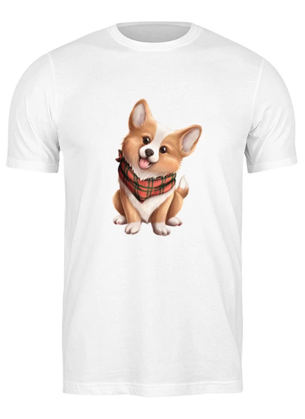 Заказать мужскую футболку в Москве. Футболка классическая Собака корги в шарфе от tigerda  - готовые дизайны и нанесение принтов.