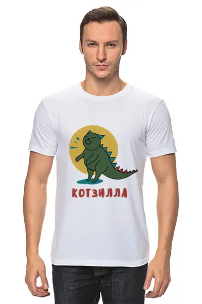 Заказать мужскую футболку в Москве. Футболка классическая Котзилла от chistopopitersky - готовые дизайны и нанесение принтов.