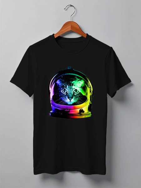 Заказать мужскую футболку в Москве. Футболка классическая Astronaut Cat от Михаил Авилкин - готовые дизайны и нанесение принтов.