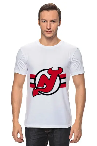 Заказать мужскую футболку в Москве. Футболка классическая New Jersey Devils от kspsshop - готовые дизайны и нанесение принтов.