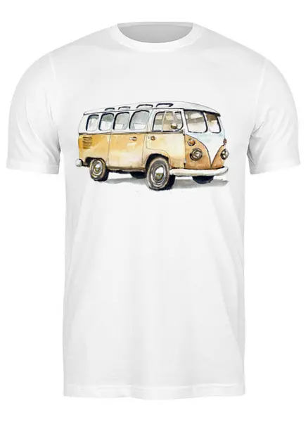 Заказать мужскую футболку в Москве. Футболка классическая Винтажная ретро машина Volkswagen VW от Виктория  - готовые дизайны и нанесение принтов.