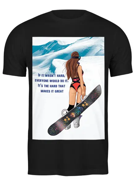 Заказать мужскую футболку в Москве. Футболка классическая Девушка со сноубордом от Марина  - готовые дизайны и нанесение принтов.