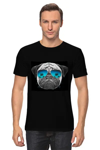 Заказать мужскую футболку в Москве. Футболка классическая Мопс в очках от Samurai X Satan  - готовые дизайны и нанесение принтов.
