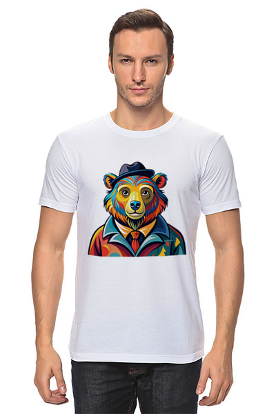 Заказать мужскую футболку в Москве. Футболка классическая Медведь в стиле Пикассо  от sofiabraunarts@gmail.com - готовые дизайны и нанесение принтов.
