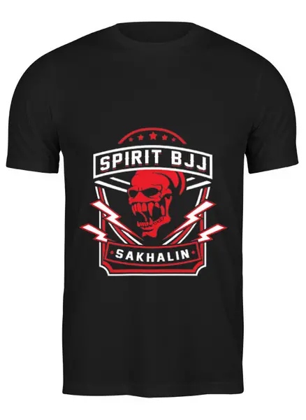 Заказать мужскую футболку в Москве. Футболка классическая Spirit BJJ Sakhalin Skull Hoodie (Black) от kiralabu - готовые дизайны и нанесение принтов.