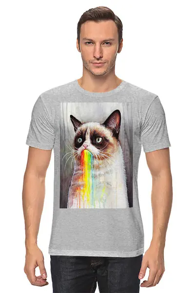 Заказать мужскую футболку в Москве. Футболка классическая Кот и радуга от THE_NISE  - готовые дизайны и нанесение принтов.
