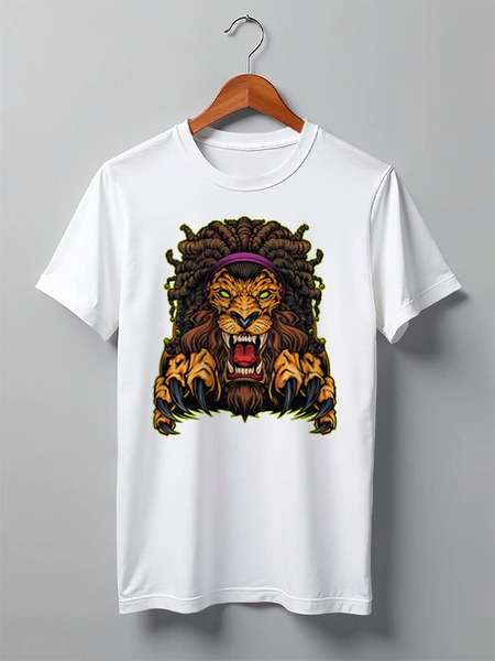 Заказать мужскую футболку в Москве. Футболка классическая ✱ Lion With Dreadlocks ✱ от balden - готовые дизайны и нанесение принтов.